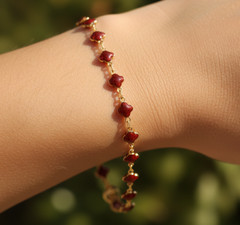 Elegant Brass Bracelet Gold Plated Red Charm Chain Bracelet Handmade Design