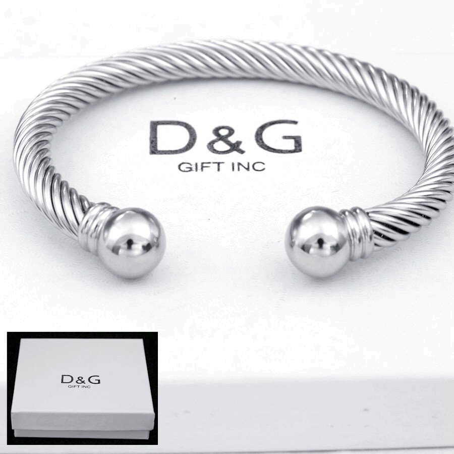 DG Men's Silver Stainless~Steel,Bangle Cable,Adjustable Bracelet*Unisex*Box