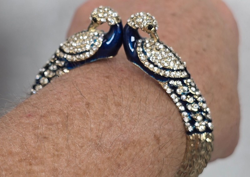 Gold Tone Green & Blue Enameled Swan Rhinestone Bracelet By Amrita Singh gallery