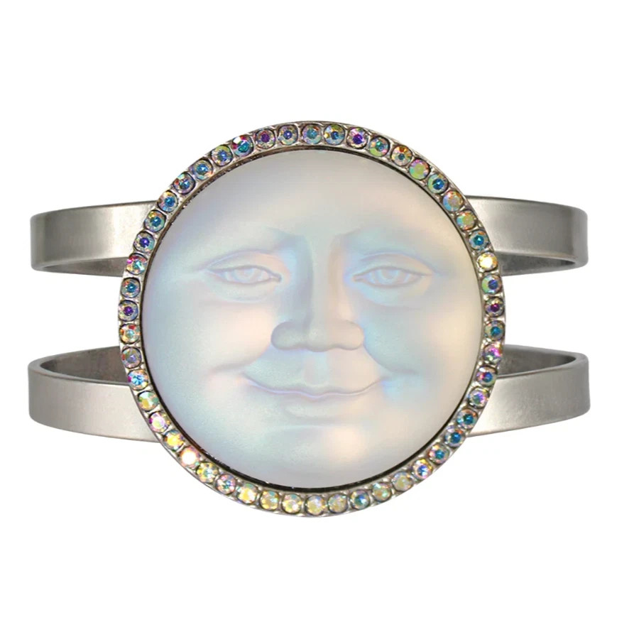 Kirks Folly Glass Seaview Moon 35mm Cuff Bracelet matte Silver tone Crystal AB gallery