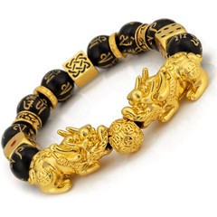 Feng Shui Bracelet Prosperity Double Pi xiu/Pi Yao Black Mantra Bead Bracelet