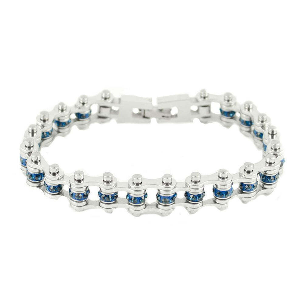 Women's Birthstone September Bike Chain Bracelet Imitation Sapphire Crystal 171 gallery