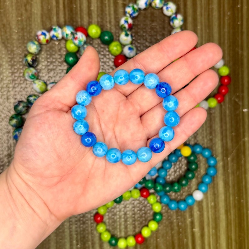 Handmade Recycled Japanese Bottle Caps Beaded Bracelets Blue Green White Mixed gallery