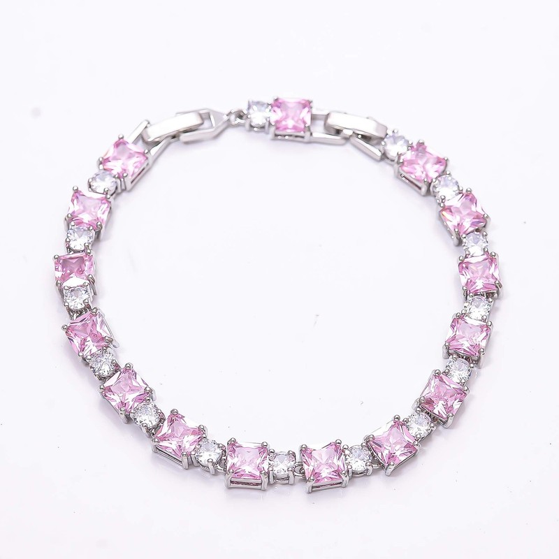 Pink Sapphire Simulated 925 Sterling Silver Tennis Bracelet 7.99" B820 Christmas gallery