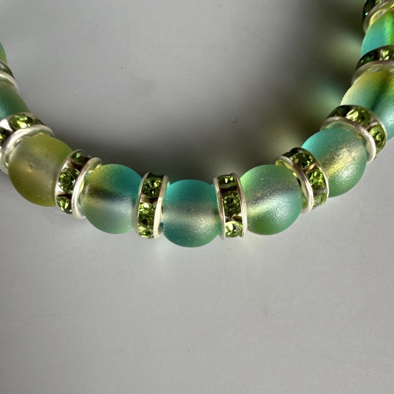 Glow in the dark Green/Blue Round Glass Bead Stretch Bracelet Rhinestone Spacers gallery