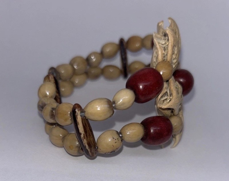 Vintage Flower Natural Seeds Beads Wired Brown Red Cuff Bracelet Islands Beach gallery