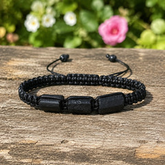 Natural Black Tourmaline Bracelet Raw Crystal Braided Men Women Protection Gift