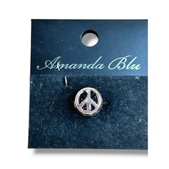 Amanda Blu Peace Sign Charm Silver Plated Bead Slide Charm New On Card