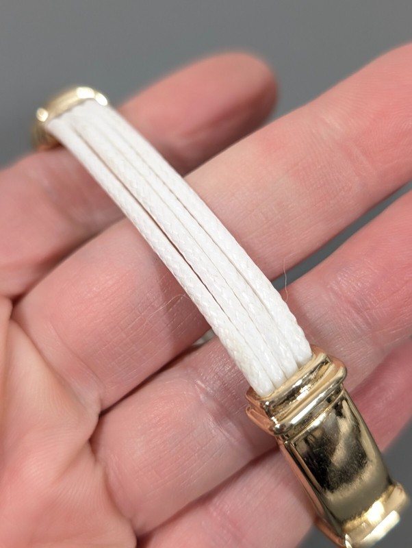 Boho White Multi Cord Gold Tone Slide Charm Magnetic Clasp Bracelet 6.5 in gallery