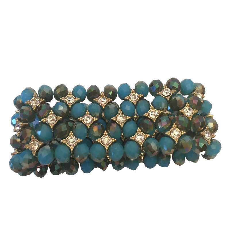 Premier Designs Belize Stretch Bracelet Gold Tone Blue/ Green Aurora Borealis gallery