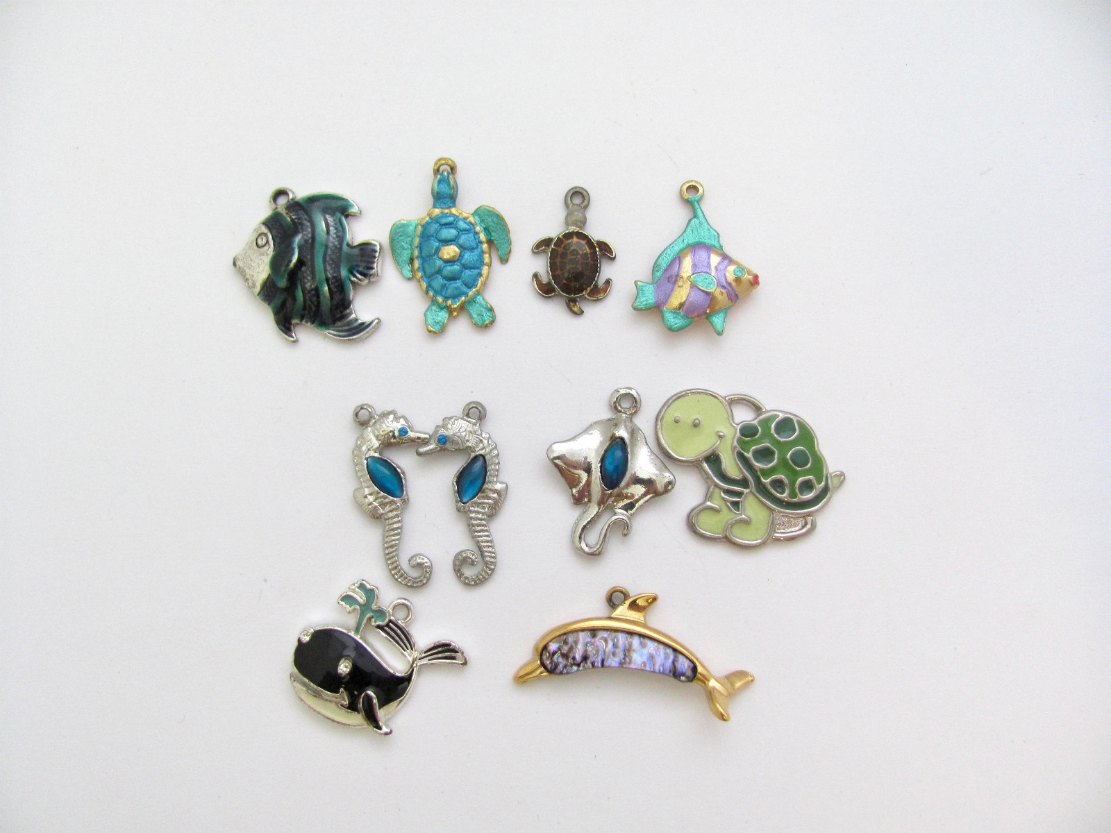 Ocean Sea Charms Whale Dolphin Turtle Sea Horse Fish Enamel Abalone Lot 10 PC gallery