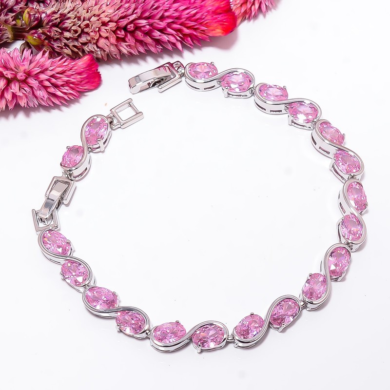 Pink Sapphire - Simulated 925 Sterling Silver Adjustable Bracelet 7-8" B141443 gallery