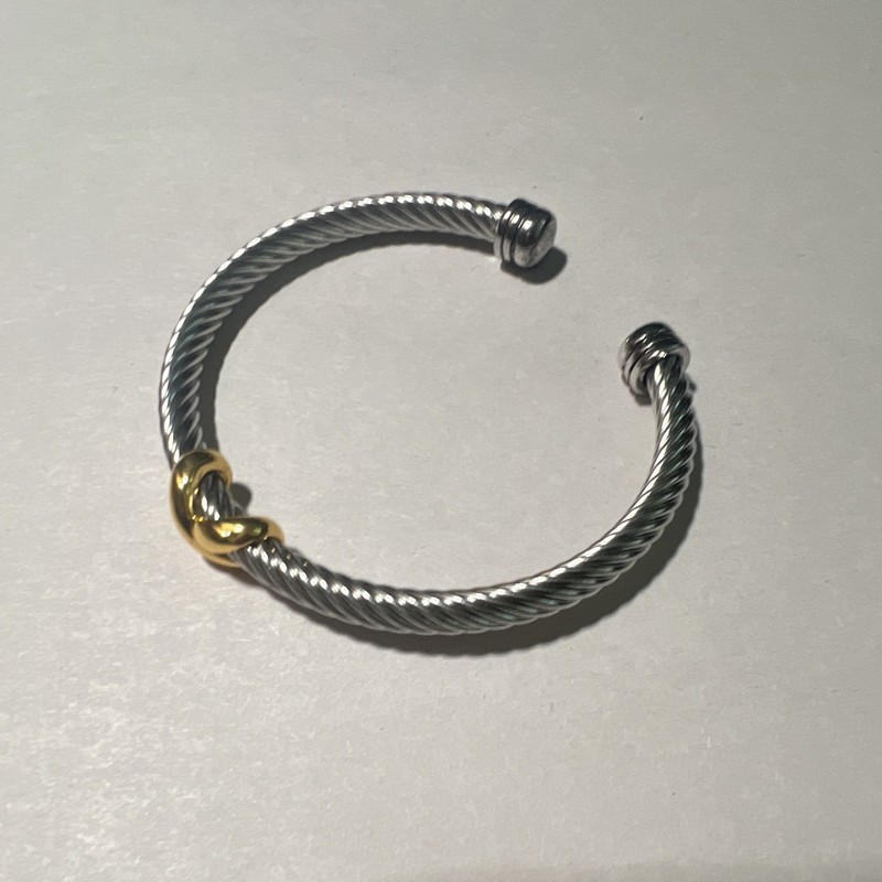 Two-Tone Metal Twisted Wire Cable Cuff Bangle Bracelet, Gold Knot, Stackable gallery