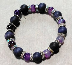 Handmade stretch bracelet amethyst, glass purple silvertone rhinestone spacers