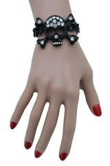 Women Black Metal Chain Bracelet Fashion Jewelry Skeleton Skull Charm Pendant