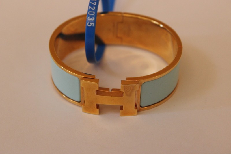 HERMES Clic Clac H Light Blue Enamel Gold Bracelet gallery