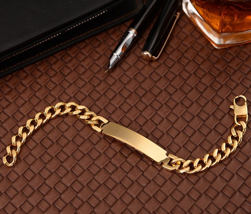 Hip Hop Men / Women Titanium Stainless Steel Engrave Bar Chain Bracelet 8" gallery