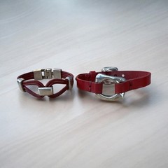 UnoDe50 Silver Plated Red Leather Square Buckle Infinity Pretty Bracelets