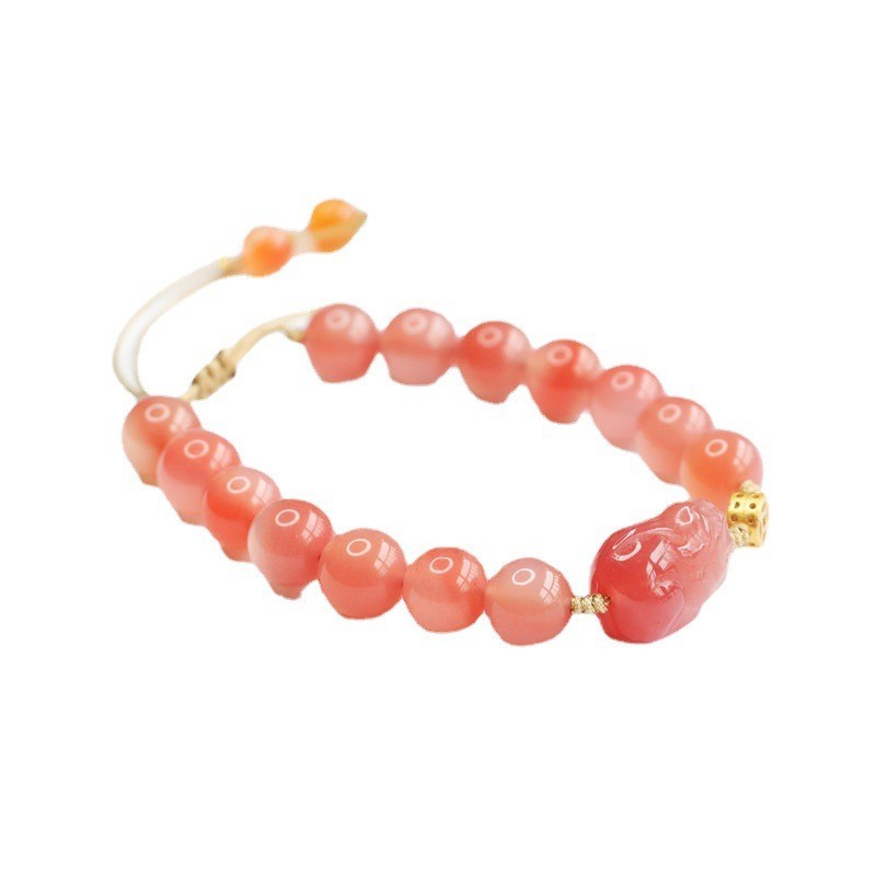Natural Pink Agate Pixiu Bracelet Feng Shui Lucky Wealth Beaded Adjustable Brace gallery