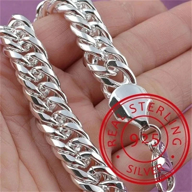 925 Sterling Silver Solid 10mm chain Bracelet men women Chain fashion Jewelry gallery