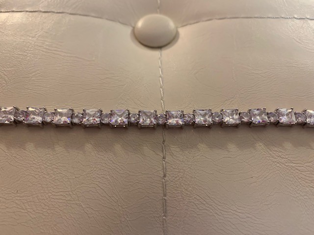 New QVC Diamonique Silver 925 Princess/Square & Round CZ 7 1/2" Tennis Bracelet gallery