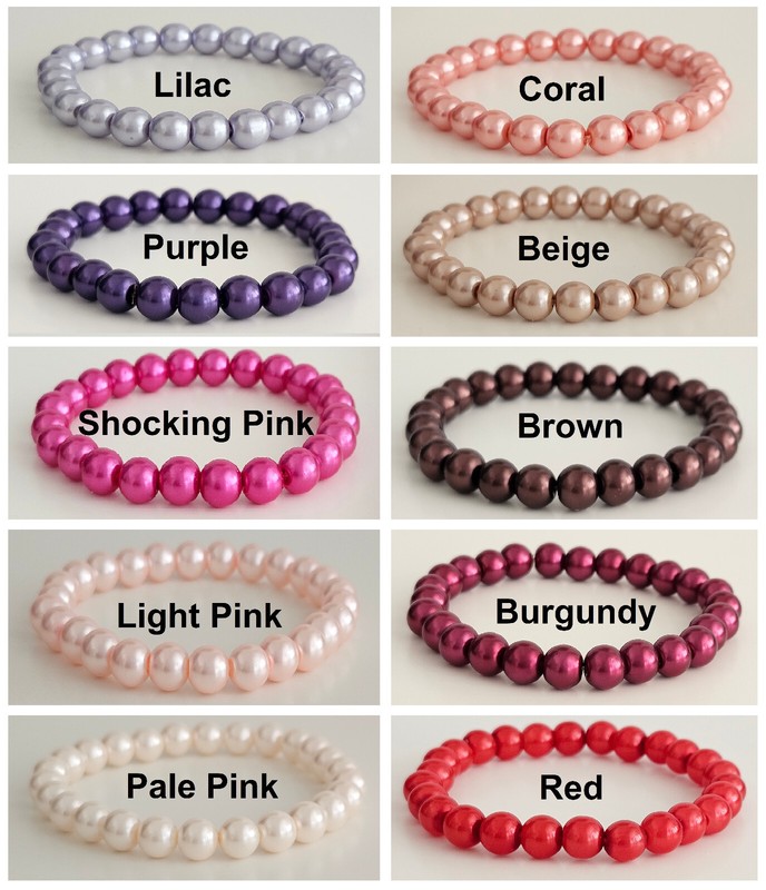 Elastic Glass Pearl Bead Stacker Bracelet - 30 Colours / 5 Sizes - 8mm Beads gallery