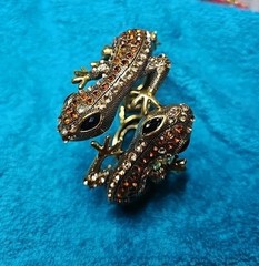 Vintage Vuhong Rhinestone Crystal Double Lizard Cuff Bracelet