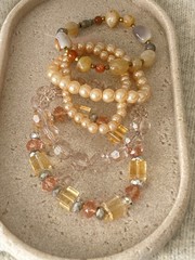 Beaded Stretch Bracelet Lot Set Of 3 Faux Pearl Crystal Pink & Peach Neutrals