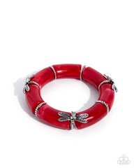 Paparazzi Delicate Dragonfly – Red – Acrylic Beads – Silver Discs & Dragonflies