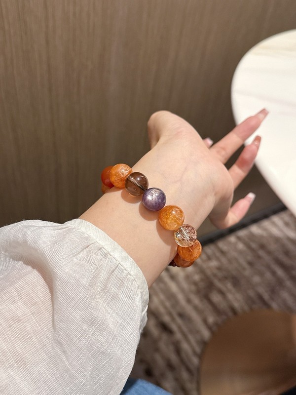 Natural Red Garden Gold Foil Koi Red Agate Tiger Eye Stretch Bracelet Women Gift gallery