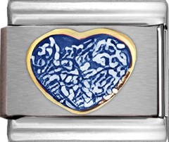 Blue Sparkle Heart Enamel 9mm Italian Charm Bracelet Link Love Romance Gift
