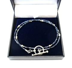 small blue sapphire gemstone gold silver bracelet toggle wrap genuine beads men