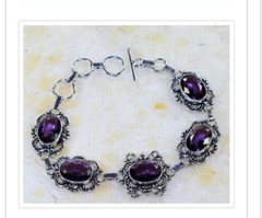 BEAUTIFUL NEW GENUINE FLAWLESS AMETHYST ORNATE SILVER BRACELET 7 1/4-8 1/4″