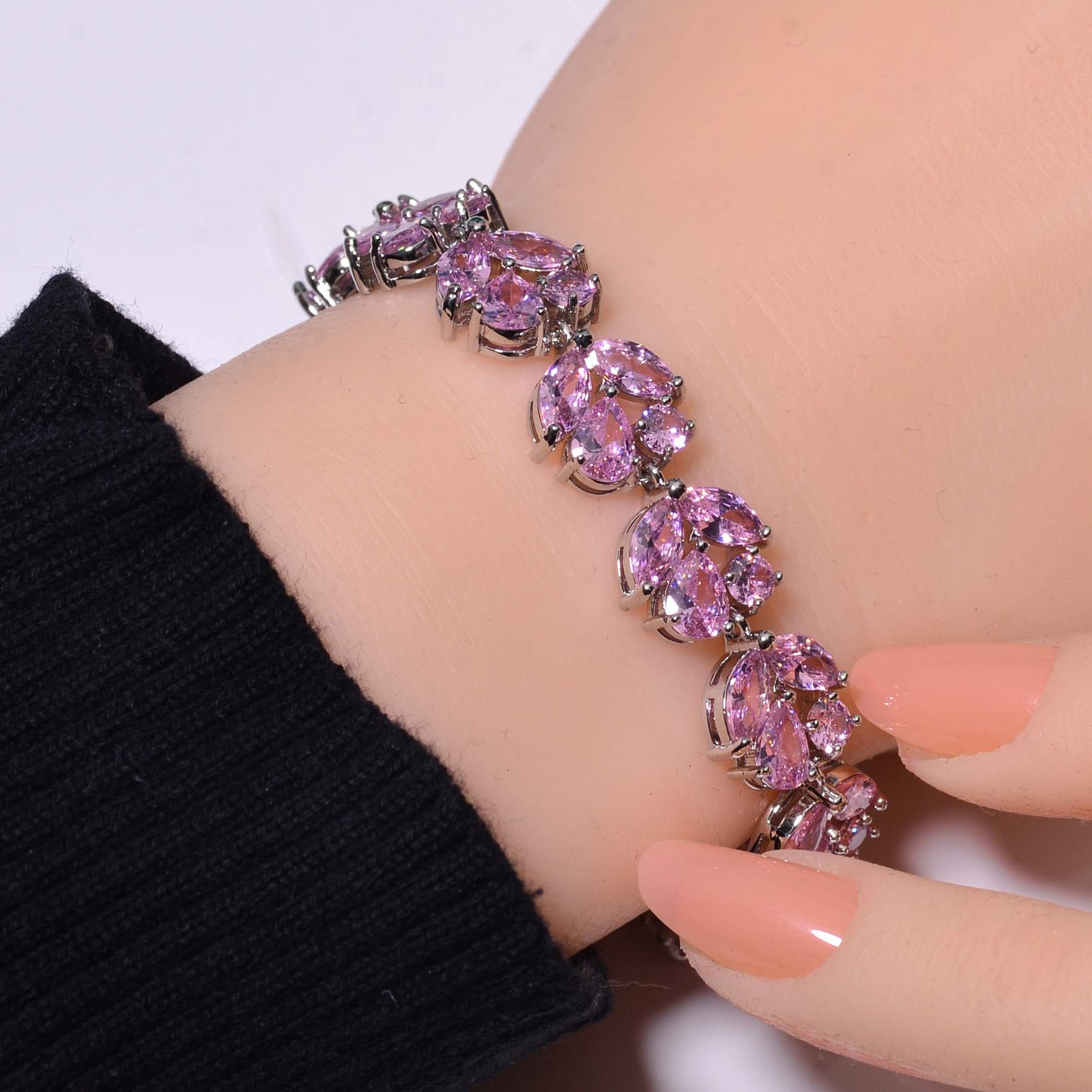 Pink Sapphire Simulated 925 Sterling Silver Tennis Bracelet 7.99" B974171117 gallery