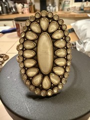 Lucky Brand Cuff Bracelet Brass Tone Yellow Cabachons 7” Statement Metal