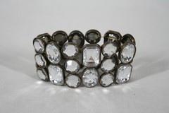 FACETED RHINESTONE CRYSTALS ANTIQUE BRASS FINISH STRETCHABLE WIDE CUFF BRACELET