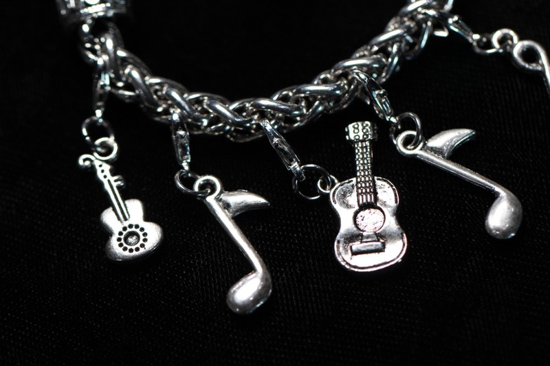 Music Musician Themed Charm Bracelet Silver Pewter Charms 8" Interchangeable gallery