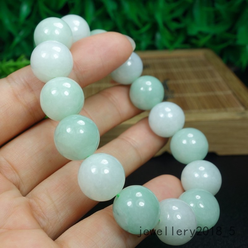 Certified Light Green Burma 100% Natural A Jadeite jade 13.2mm Beads Bracelet 手链 gallery