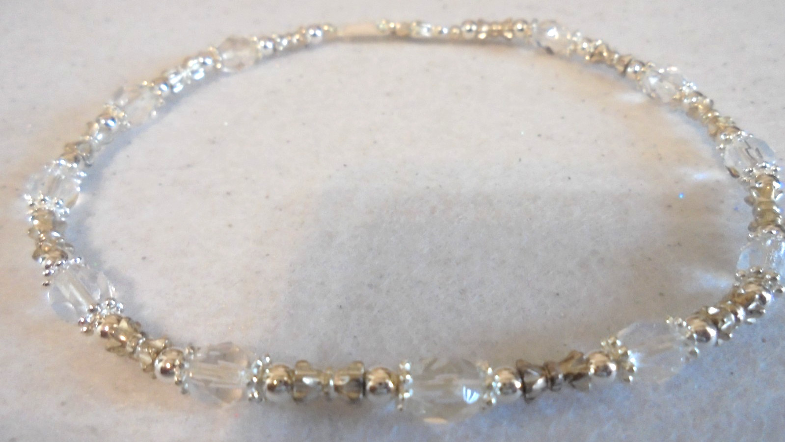 Ankle Bracelet 9 1/2" Silver Plated Clear Czech Crystals Lobster Clasp gallery