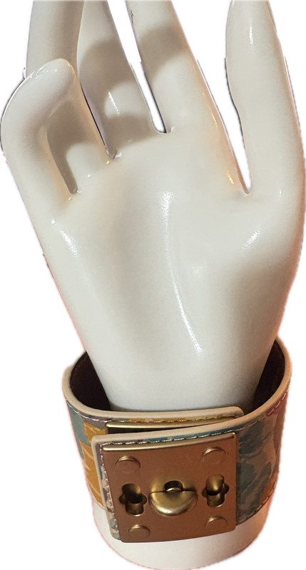 Patricia Nash 1st Bloom Floral Leather Pattern Triple Turn Lock Cuff Bracelet gallery