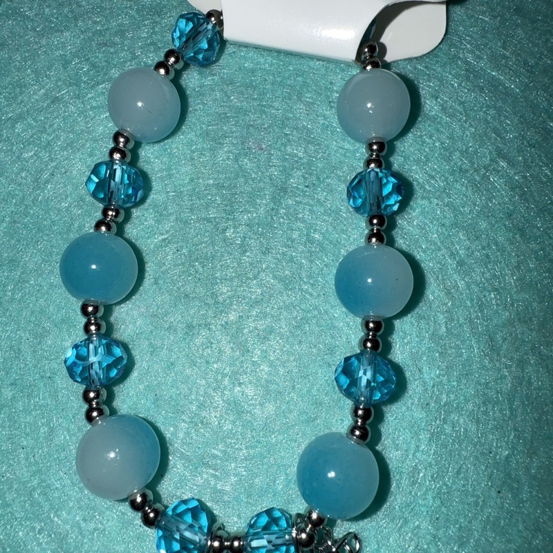 Expandable Marble Blue With Aqua Swarovski With Dangling Rhinestone Clover gallery