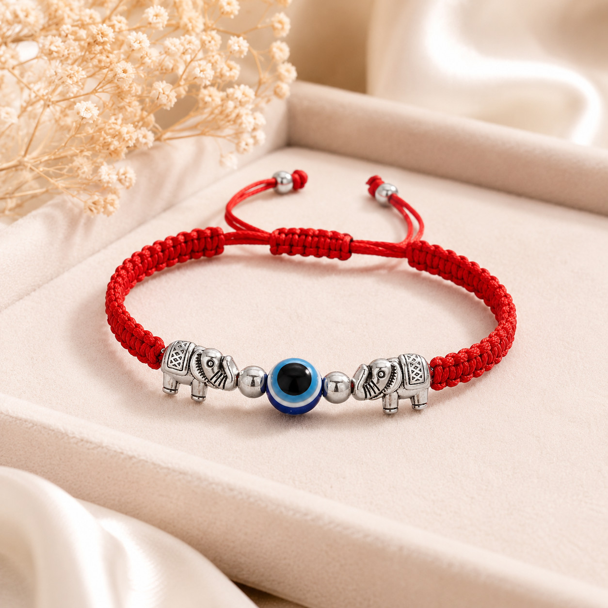 Adjustable Red String Bracelet Blue Evil Eye Elephant Charm Unisex Lucky Jewelry gallery