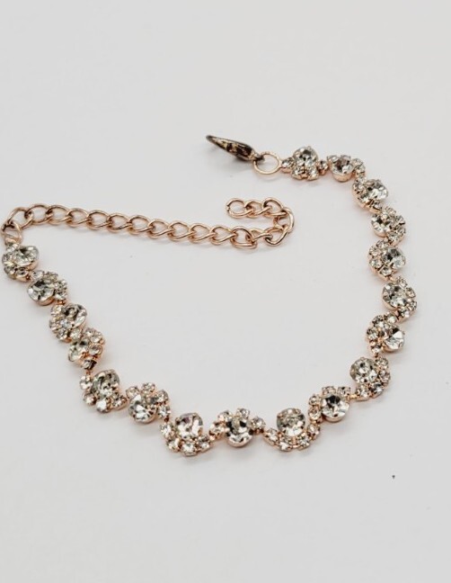 Tennis Bracelet Flower White Crystal rhinestone Rose Gold Tone 9 in Statement #A gallery