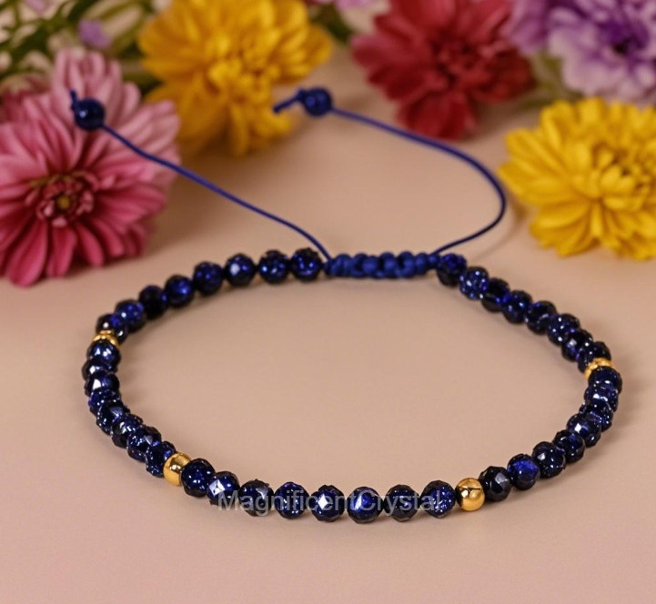 Minimalist Blue Goldstone Handmade Bracelet Healing Reiki Gift Mothers Day gallery
