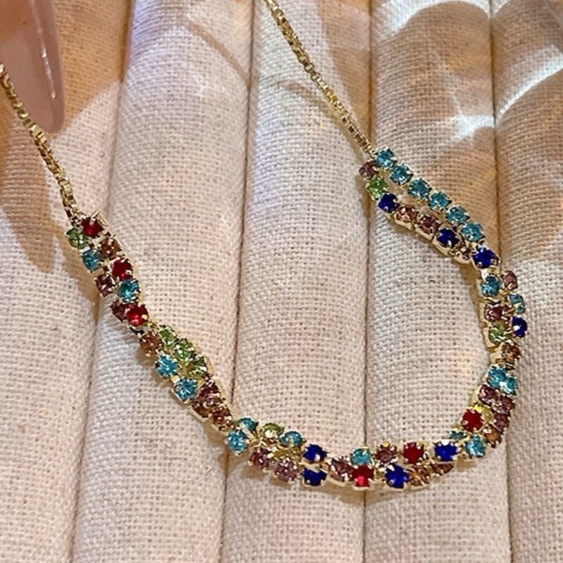 Fashion Colorful Cubic Zirconia Geometric Crystal Adjustable Slider Bracelet gallery