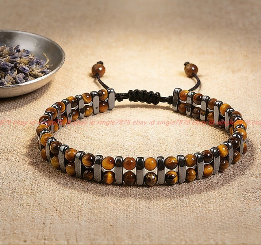 Tigers Eye Hematite Bracelet Energy Stone Jewelry Healing Women Men Reiki Gifts