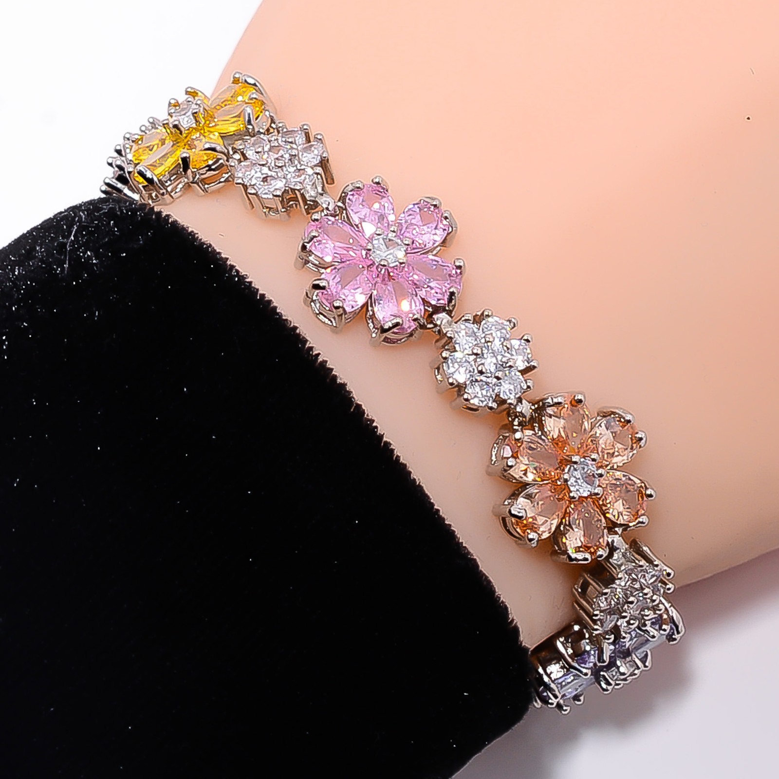 Multi Sapphire -Simulated, CZ 925 Sterling Silver Adjustable Bracelet 7-8" B641 gallery