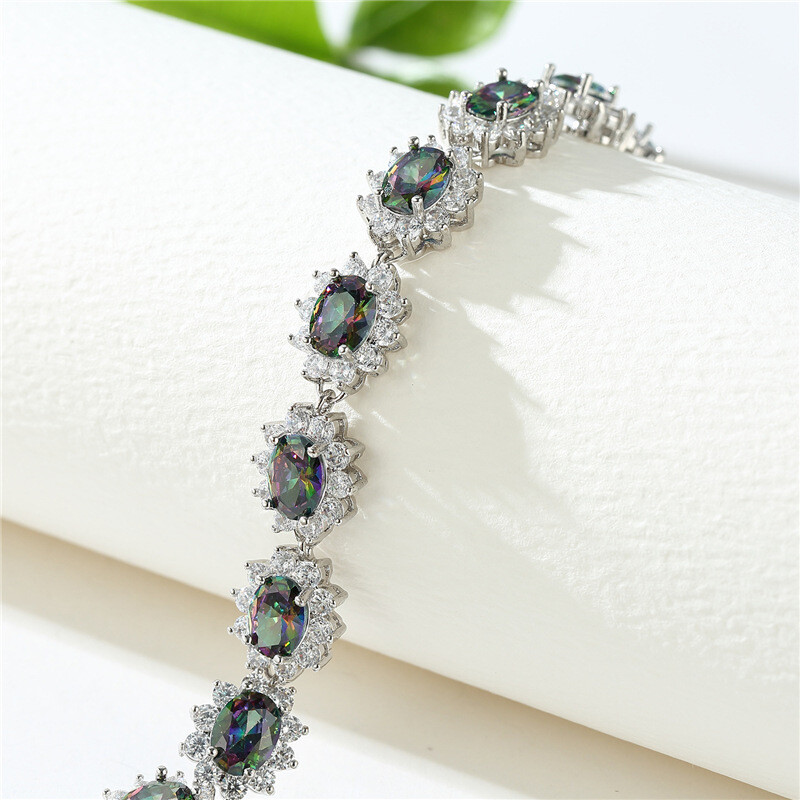 Elegant Flower Shape Rainbow Fire Mystic Topaz Gemstone Silver Women Bracelets gallery