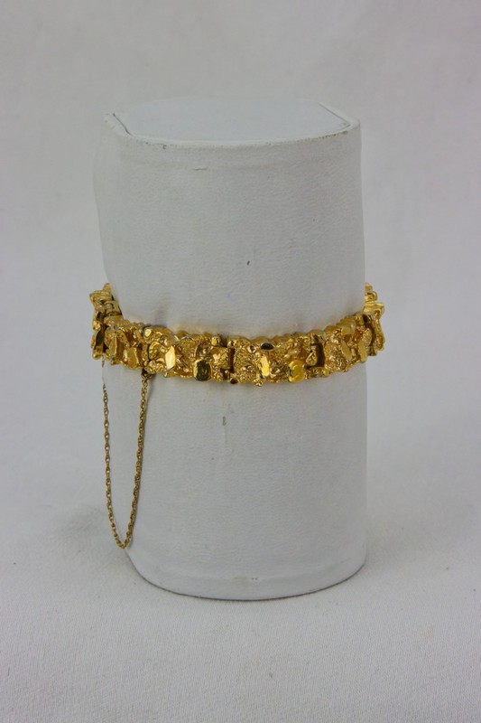 Faux Gold Nugget Bracelet, Safety Chain, Foldover Clasp, 22gr gallery