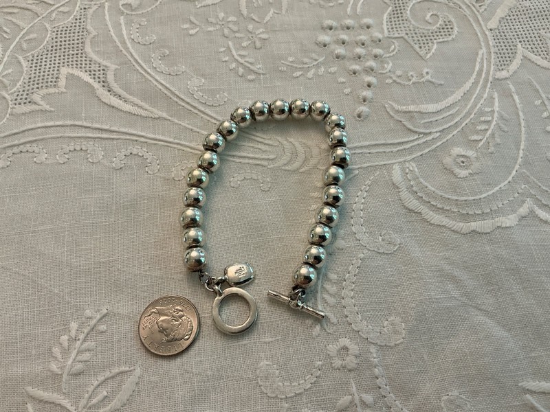 Ralph Lauren Polo Silver Tone Ball Bead Bracelet Toggle Clasp 7.5" EUC gallery